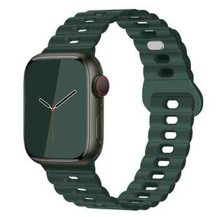 For Apple Watch SE 2023 44mm Reverse Buckle Breathable Silicone Watch Band(Fir Green)