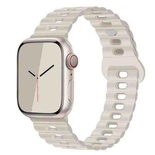 For Apple Watch SE 2023 44mm Reverse Buckle Breathable Silicone Watch Band(Starlight)