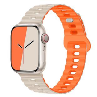 For Apple Watch SE 2023 44mm Reverse Buckle Breathable Silicone Watch Band(Starlight Orange)