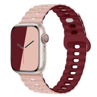 For Apple Watch SE 2023 40mm Reverse Buckle Breathable Silicone Watch Band(Pink Wine Red)