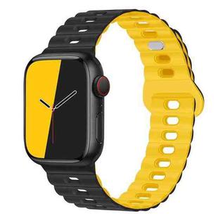 For Apple Watch SE 2023 40mm Reverse Buckle Breathable Silicone Watch Band(Black Yellow)