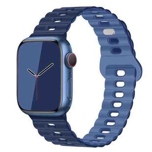 For Apple Watch SE 2023 40mm Reverse Buckle Breathable Silicone Watch Band(Dark Light Navy Blue)