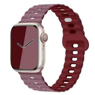 For Apple Watch SE 2023 40mm Reverse Buckle Breathable Silicone Watch Band(Smoke Purple Wine Red)