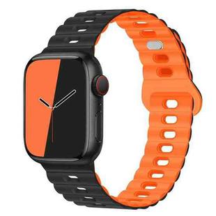 For Apple Watch Ultra 2 49mm Reverse Buckle Breathable Silicone Watch Band(Black Orange)