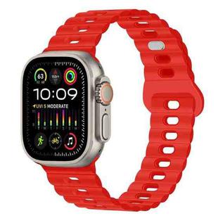 For Apple Watch Ultra 2 49mm Reverse Buckle Breathable Silicone Watch Band(Red)