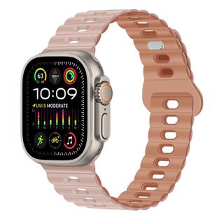 For Apple Watch Ultra 2 49mm Reverse Buckle Breathable Silicone Watch Band(Oxford Pink Rose Gray)