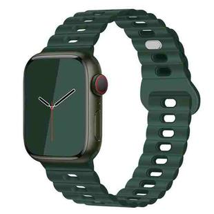 For Apple Watch Series 9 45mm Reverse Buckle Breathable Silicone Watch Band(Fir Green)