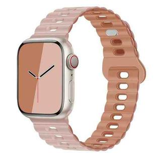 For Apple Watch Series 9 41mm Reverse Buckle Breathable Silicone Watch Band(Oxford Pink Rose Gray)