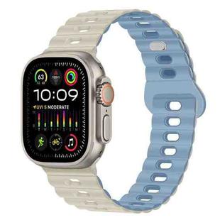 For Apple Watch Ultra 49mm Reverse Buckle Breathable Silicone Watch Band(Antique White Mist Blue)