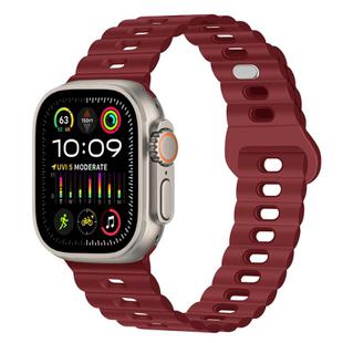 For Apple Watch Ultra 49mm Reverse Buckle Breathable Silicone Watch Band(Wine Red)