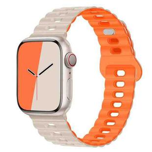 For Apple Watch Series 8 41mm Reverse Buckle Breathable Silicone Watch Band(Starlight Orange)