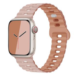 For Apple Watch SE 2022 44mm Reverse Buckle Breathable Silicone Watch Band(Oxford Pink Rose Gray)