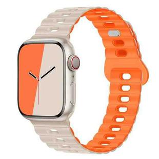 For Apple Watch SE 2022 44mm Reverse Buckle Breathable Silicone Watch Band(Starlight Orange)