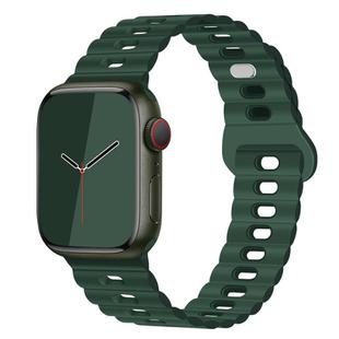 For Apple Watch Series 3 38mm Reverse Buckle Breathable Silicone Watch Band(Fir Green)