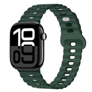 For Apple Watch Series 10 42mm Reverse Buckle Breathable Silicone Watch Band(Fir Green)