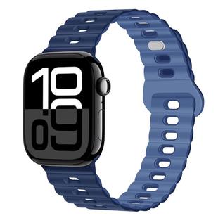 For Apple Watch Series 10 42mm Reverse Buckle Breathable Silicone Watch Band(Dark Light Navy Blue)