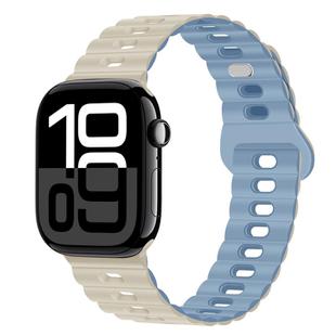 For Apple Watch Series 10 46mm Reverse Buckle Breathable Silicone Watch Band(Antique White Mist Blue)