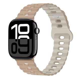 For Apple Watch Series 10 46mm Reverse Buckle Breathable Silicone Watch Band(Milk Tea Rock White)