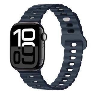 For Apple Watch Series 10 46mm Reverse Buckle Breathable Silicone Watch Band(Midnight Color)