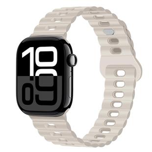 For Apple Watch Series 10 46mm Reverse Buckle Breathable Silicone Watch Band(Starlight)