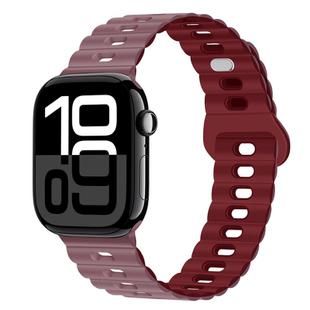 For Apple Watch Series 10 46mm Reverse Buckle Breathable Silicone Watch Band(Smoke Purple Wine Red)