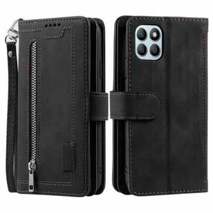 For Honor X6b 4G Global Zipper Wallet Bag Horizontal Flip PU Phone Case with 9 Card Slots(Black)