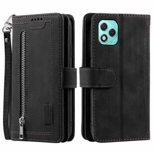 For Honor 400 Lite Nine Card Zipper Bag Leather Phone Case with Lanyard(Black)