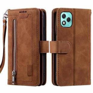 For Honor 400 Lite Nine Card Zipper Bag Leather Phone Case with Lanyard(Brown)