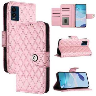 For BLU View Speed 5G  Rhombic Texture Flip Leather Phone Case with Lanyard(Pink)