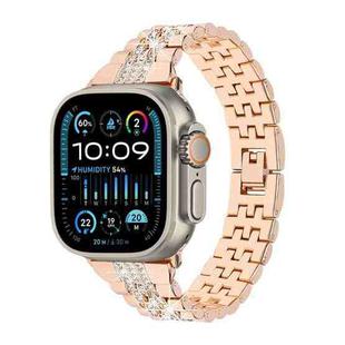 For Apple Watch Ultra 2 49mm Bling Diamond Chain Metal Watch Band(Rose Gold)