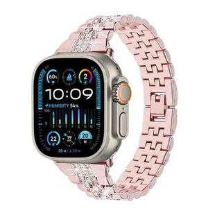 For Apple Watch Ultra 2 49mm Bling Diamond Chain Metal Watch Band(Rose Pink)