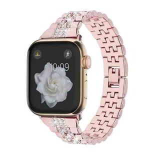 For Apple Watch SE 2022 44mm Bling Diamond Chain Metal Watch Band(Rose Pink)