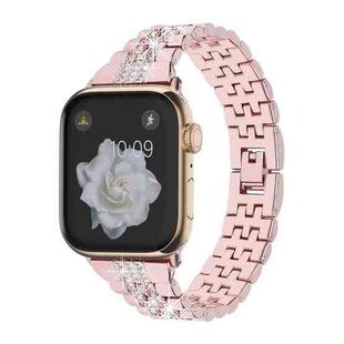 For Apple Watch Series 7 45mm Bling Diamond Chain Metal Watch Band(Rose Pink)