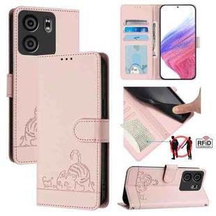 For BLU View 5 Cat Rat Embossed RFID Leather Phone Case with Lanyard(Pink)