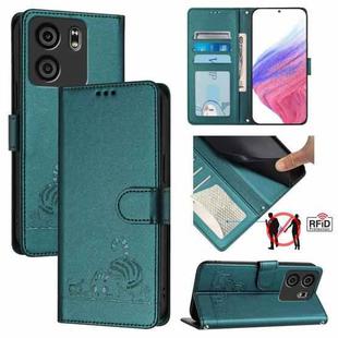 For BLU View 5 Cat Rat Embossed RFID Leather Phone Case with Lanyard(Peacock Green)