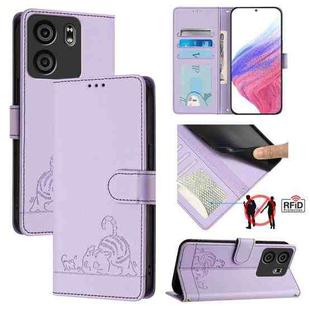 For BLU View 5 Cat Rat Embossed RFID Leather Phone Case with Lanyard(Purple)