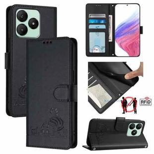 For Wiko T20 Cat Rat Embossed RFID Leather Phone Case with Lanyard(Black)