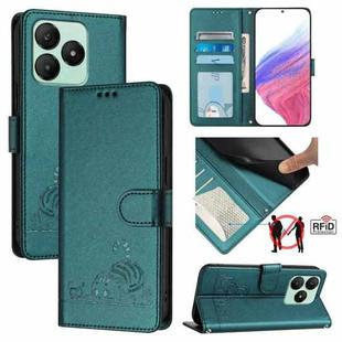 For Wiko T20 Cat Rat Embossed RFID Leather Phone Case with Lanyard(Peacock Green)