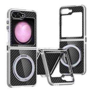 For Samsung Galaxy Z Flip5 Dual-Color Carbon Fiber 360 Rotating Holder Phone Case(Gray)