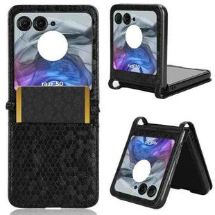 For Motorola Razr 50 Honeycomb Dot Texture Card Slot Leather Phone Case(Black)