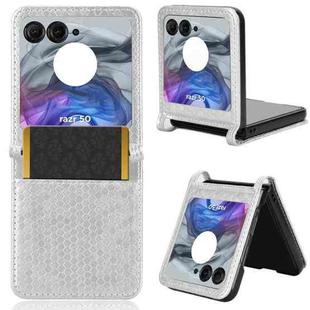 For Motorola Razr 50 Honeycomb Dot Texture Card Slot Leather Phone Case(Silver)