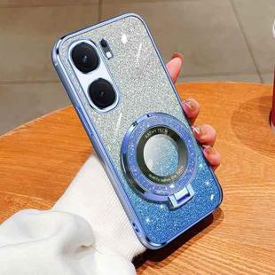 For vivo iQOO Neo9 Plated Gradient Glitter Round Holder TPU Phone Case(Sierra Blue)