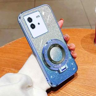 For vivo iQOO Neo6 Plated Gradient Glitter Round Holder TPU Phone Case(Sierra Blue)