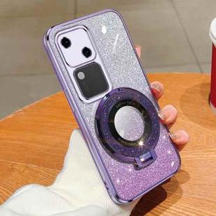 For vivo S18 Plated Gradient Glitter Round Holder TPU Phone Case(Purple)