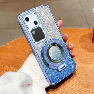 For vivo S18 Plated Gradient Glitter Round Holder TPU Phone Case(Sierra Blue)