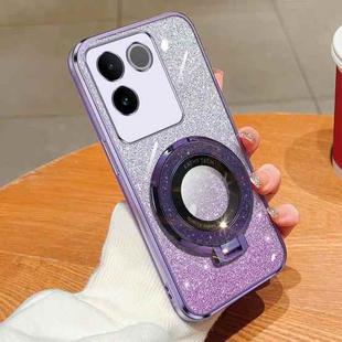 For vivo S17e Plated Gradient Glitter Round Holder TPU Phone Case(Purple)