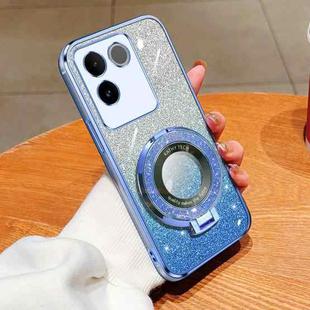 For vivo S17e Plated Gradient Glitter Round Holder TPU Phone Case(Sierra Blue)