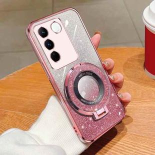 For vivo S16 / S16 Pro Plated Gradient Glitter Round Holder TPU Phone Case(Pink)