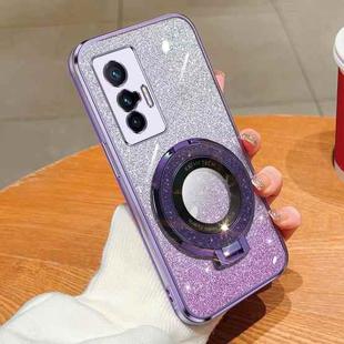 For vivo X70 Plated Gradient Glitter Round Holder TPU Phone Case(Purple)