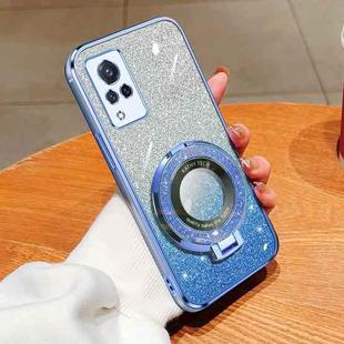 For vivo S9 Plated Gradient Glitter Round Holder TPU Phone Case(Sierra Blue)